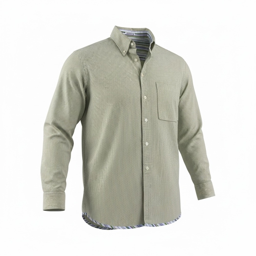 Southbridge Mens Striped Button Down Shirt L Green Stripe‎ Flip Cuff Trim Casual
